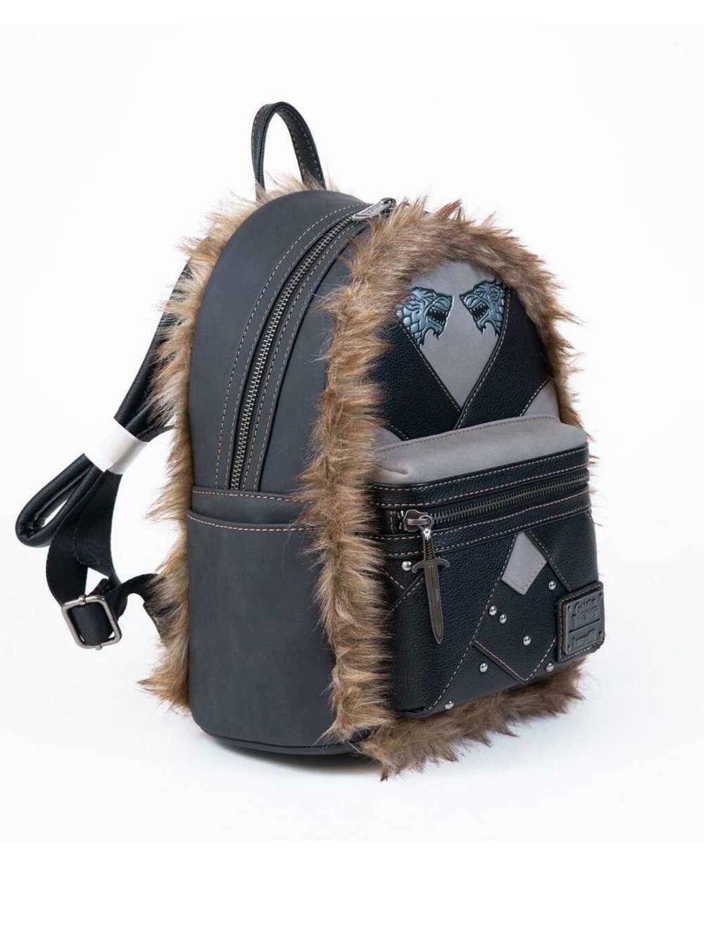 Loungefly Black and Brown Faux Fur John Snow Game of Thrones Mini Backpack - Picture 2 of 5